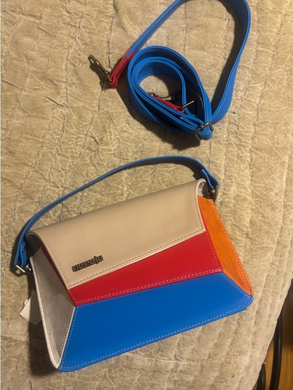 Colorblock Crossbody/handbag Bag in Blue, Red, Cream & orange/brown